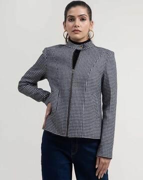 checked zip-front jacket