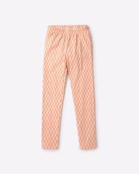 checkerboard print leggings with elasticated waist