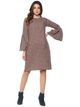 checkered dress with flounce sleeves