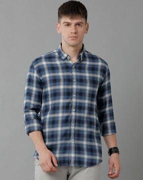 checkered shirt with button-down collar