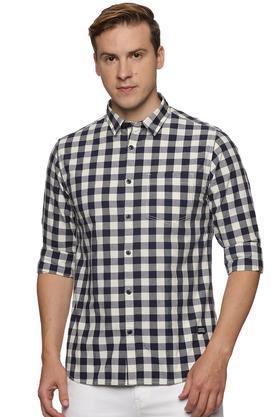 checkered cotton slim fit men's casual shirt - checks