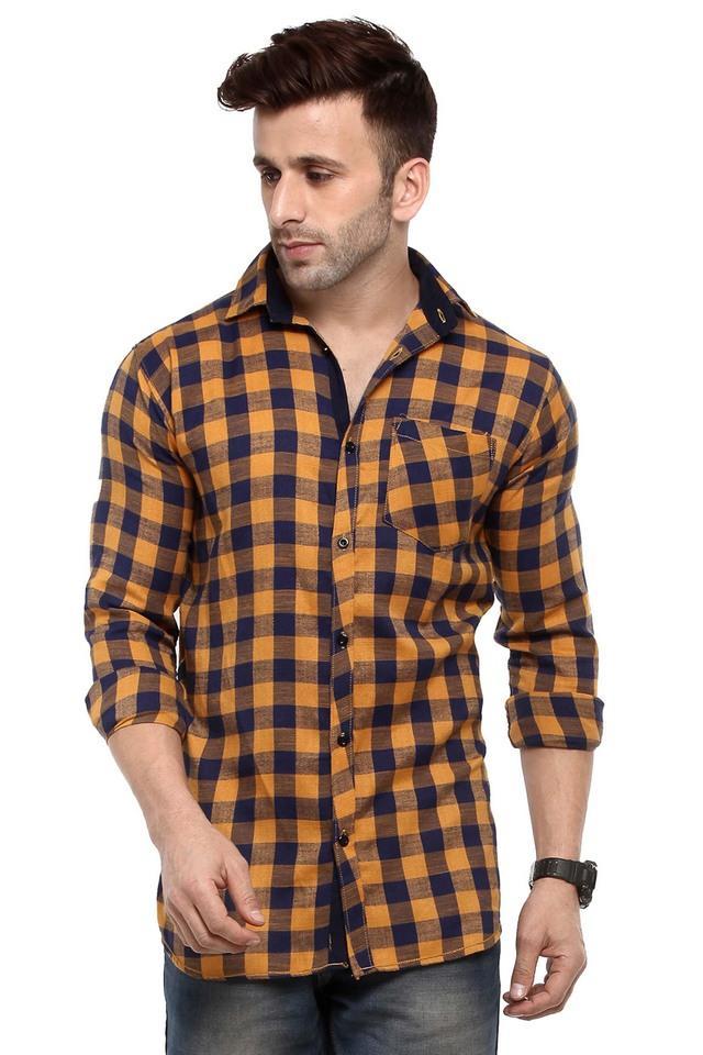 checkered cotton slim fit mens formal shirt