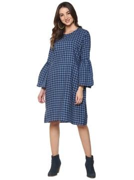 checkered dress with flounce sleeves