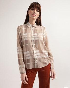 checkered print cotton shirt