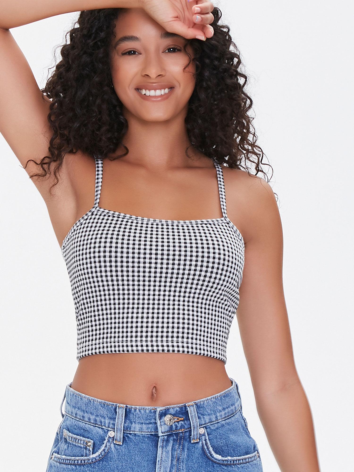 checkered print crop tops