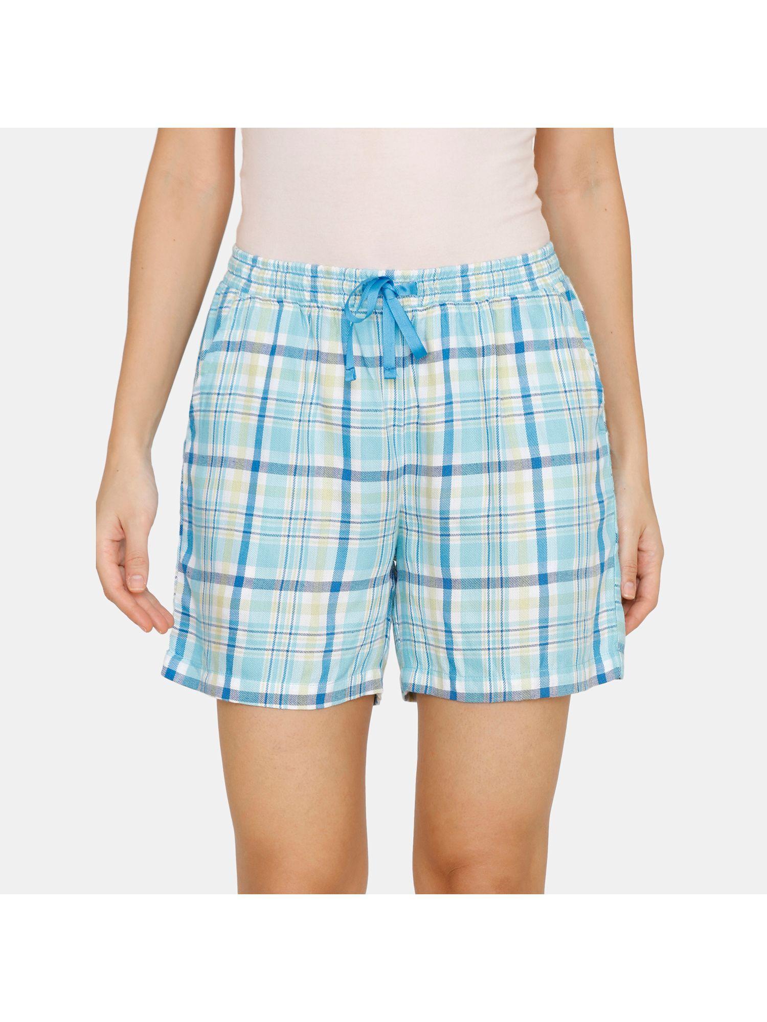checkered rayon shorts - blue