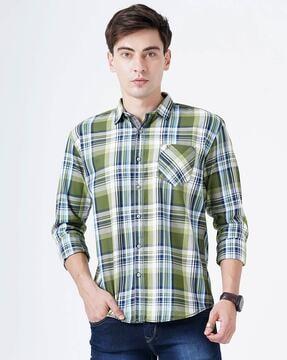 checkered shirt with cutaway collar