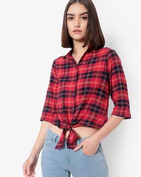 checkered shirt with spread collar