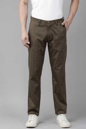 checks cotton blend slim fit men's work wear trousers - green