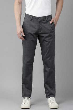 checks cotton blend slim fit men's work wear trousers - navy