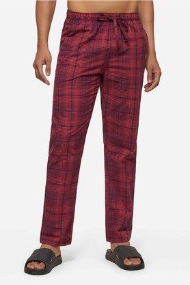 checks cotton regular fit mens pyjamas - red