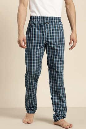 checks cotton relaxed fit men's pants - navy