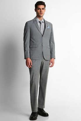 checks polyester slim fit men's casual suit - grey