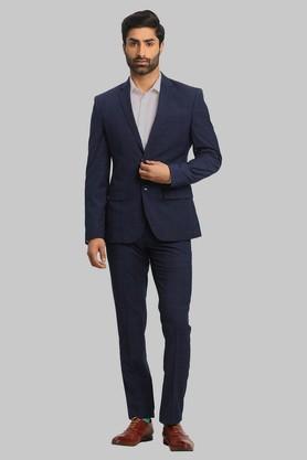 checks rayon slim fit men's casual suit - blue