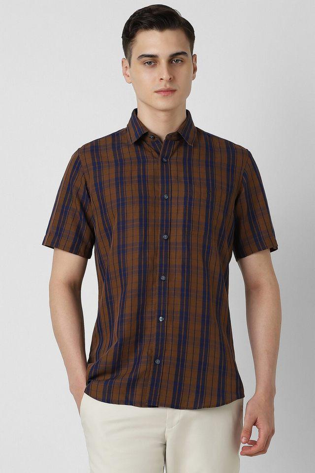 checks blended fabric slim fit mens casual shirt