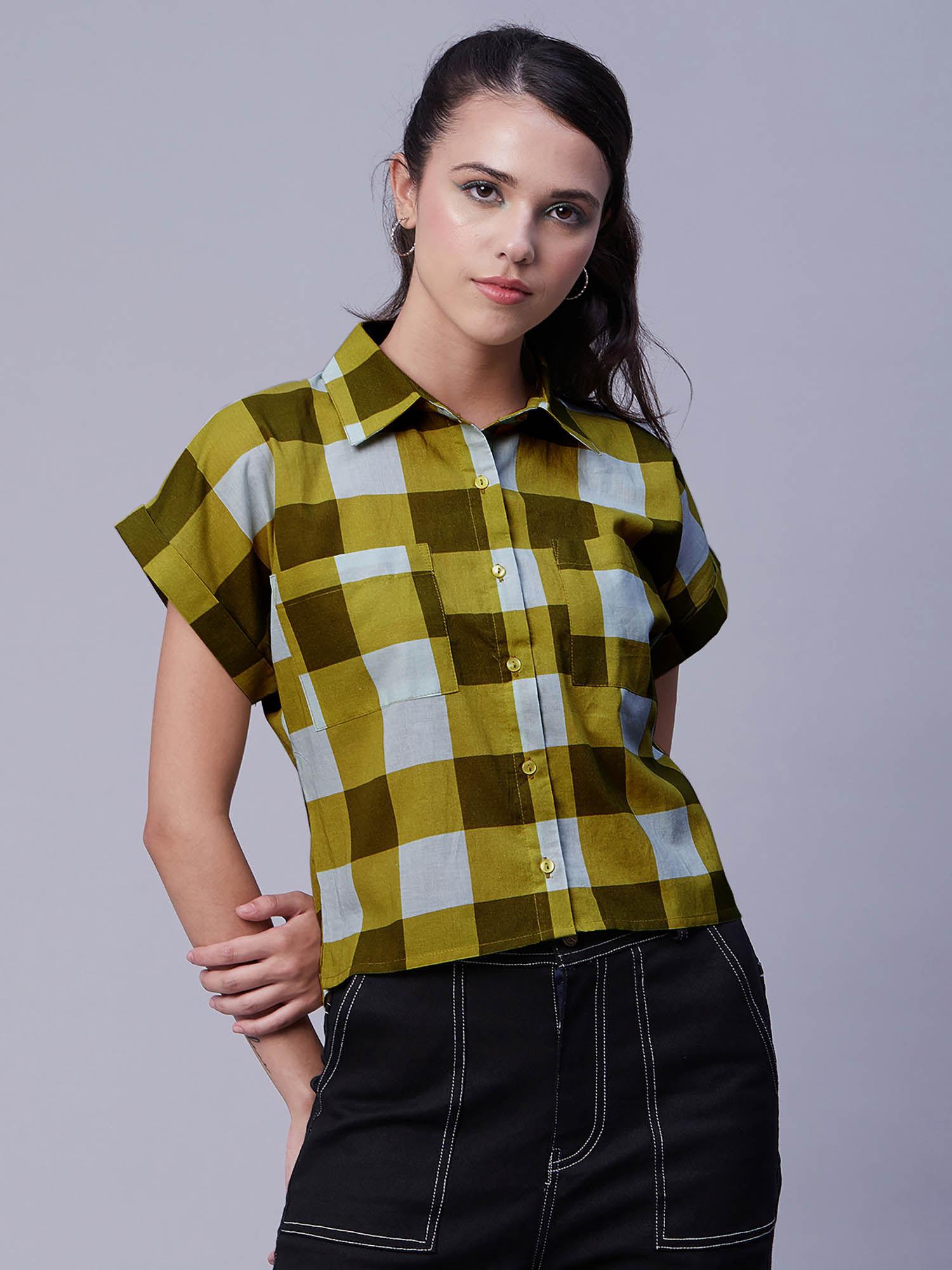 checks button collared shirt for women