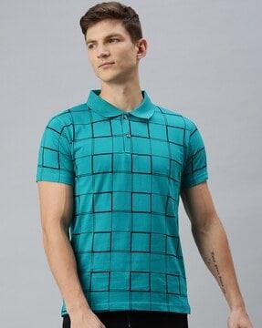 checks collar-neck polo t-shirt