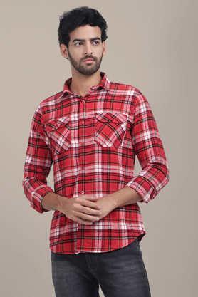 checks collared cotton men's casual wear shirt - red