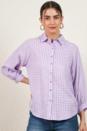 checks collared rayon women's casual wear shirt - purple