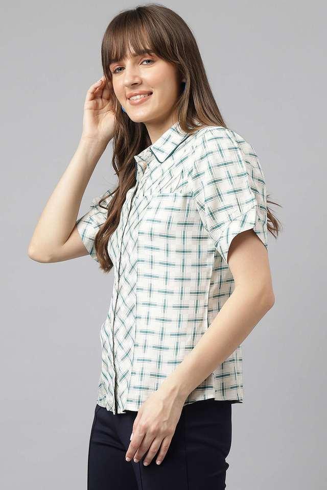 checks collared rayon womens casual wear shirt