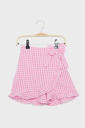 checks cotton blend regular fit girls shorts - pink