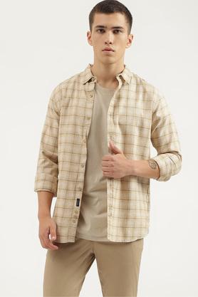 checks cotton blend regular fit men's casual shirt - natural