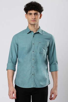 checks cotton blend regular fit men's casual wear shirt - green