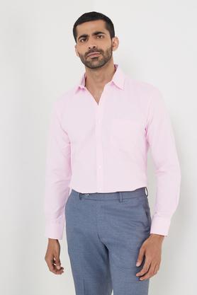 checks cotton blend regular fit men's formal wear shirt - pink