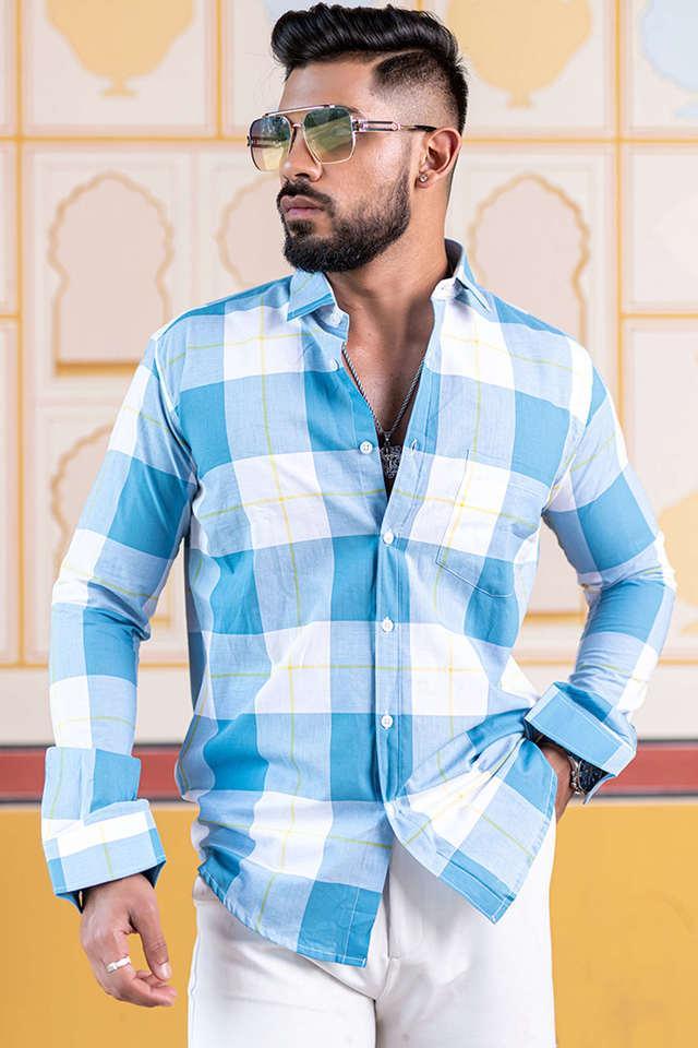 checks cotton blend regular fit mens casual shirt