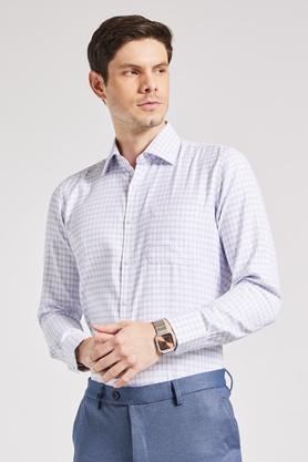 checks cotton blend slim fit mens shirt - white