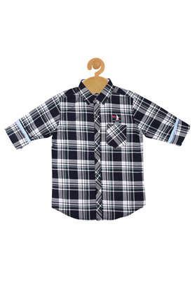 checks cotton boys shirt - navy