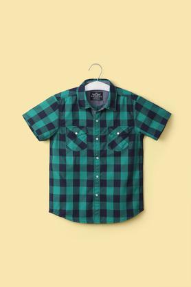 checks cotton collar neck boy's shirt - green