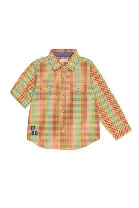 checks cotton collar neck boys shirt - multi