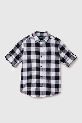 checks cotton collared boys shirt - navy