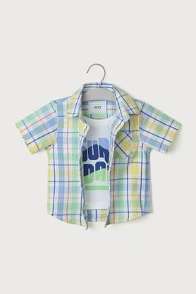 checks cotton collared infant boys shirt - multi