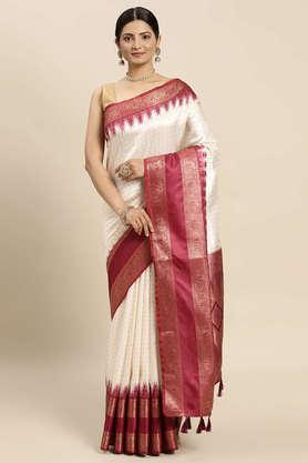 checks cotton festive wear women's saree - cream