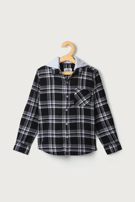 checks cotton hood boys shirt - black