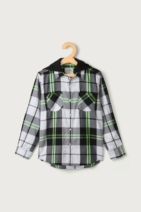 checks cotton hood boys shirt - white