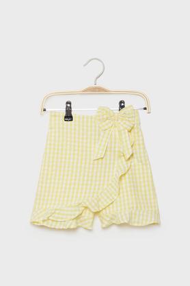 checks cotton regular fit girls shorts - yellow