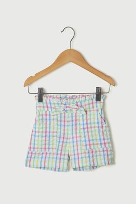 checks cotton regular fit infant girls shorts - multi