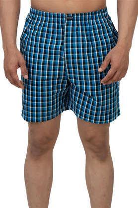 checks cotton regular fit men's boxers - blue