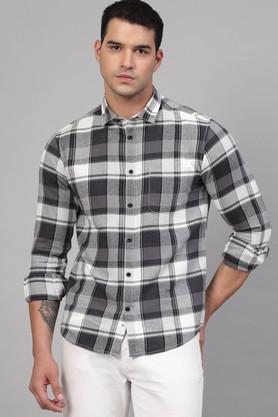 checks cotton regular fit men's casual shirt - black