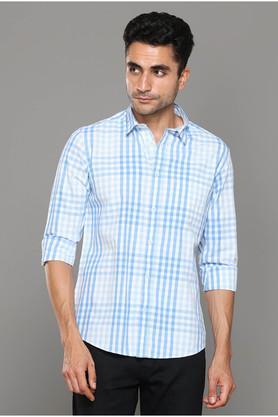 checks cotton regular fit men's casual shirt - blue