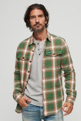 checks cotton regular fit men's casual shirt - green