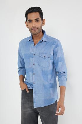 checks cotton regular fit men's casual wear shirt - blue