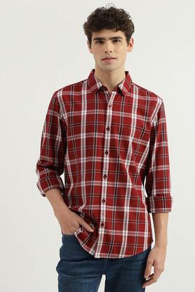 checks cotton regular fit men's casual wear shirt - red