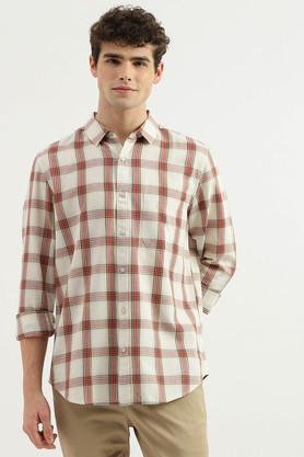 checks cotton regular fit men's casual wear shirt - white