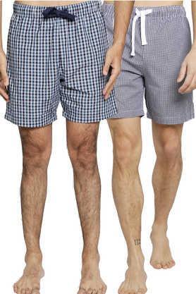 checks cotton regular fit men's lounge shorts - multi