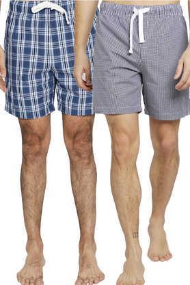 checks cotton regular fit men's lounge shorts - multi