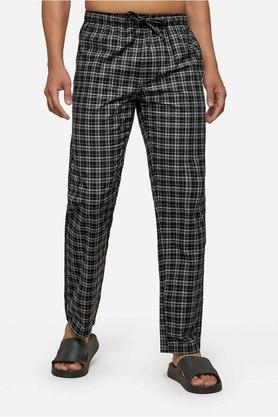 checks cotton regular fit men's pyjamas - black
